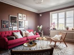 red sofa and ious attic apartment