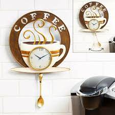 Coffee Cup Wall Clock Swinging Pendulum