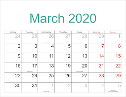 March 2020 Calendar Printable Monthly Template In Pdf