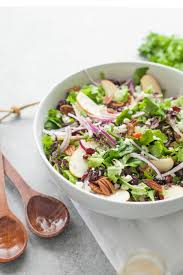 Place brussels sprouts into a serving dish and top with pecans. Cranberry Apple Pecan Salad With Honey Mustard Vinaigrette Wholefully