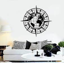vinyl wall decal map of world compass