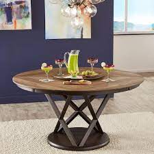 Homesullivan 59 4 In Two Tone Round Espresso And Walnut Wood Dining Table With Lazy Susan Brown