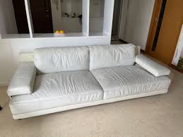 white full leather 3 seater sofa with