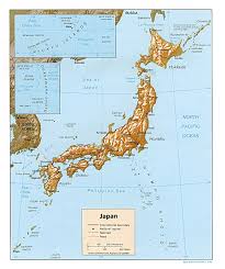 Physical map of japan showing major cities, terrain, national parks, rivers, and surrounding countries with international borders and outline maps. Japan Maps Ecoi Net
