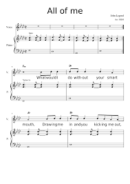 All Of Me John Legend Piano Voice Sheet Music For Piano Voice