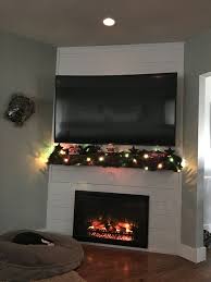Shiplap Corner Fireplace With Tv Above