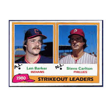 His autographs are readily available as he is a regular on the autograph circuit. 1981 Topps League Leaders Of 1980 Len Barker Steve Carlton Baseball Card