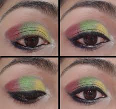 yellow green and pink eye makeup