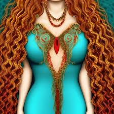 Rothaarige Prinzessin mit schönen lockigen langen Haaren · Creative Fabrica