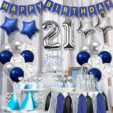 21st birthday decorations blue silver