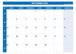 Calendrier Septembre 2022 à consulter ou imprimer -Calendrier.best