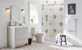 You can also match a backsplash on the bathroom vanity to the tile in your shower. Bathroom Tile Ideas The Home Depot