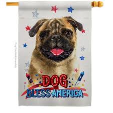 Patriotic Pug Dog House Flag