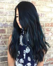 Platinum highlights on black hair. Long Black Hair With Blue Highlights Blue Black Hair Blue Black Hair Color Hair Color For Black Hair