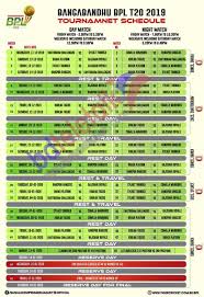 Bangabandhu Bpl Schedule 2019 20 Fixture Points Table Update