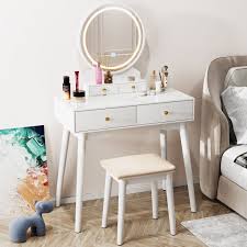 furmax vanity table with lighted mirror vanity desk with stool dressing table with 4 drawers makeup vanity set white finish for bedroom size