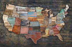 Contiguous Usa Map Wall Art Wooden State Art United States Map gambar png