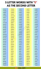 1800 useful 5 letter words with e as