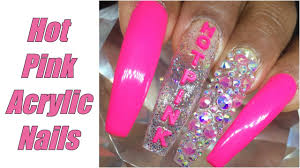 Wholesale nail supplies from nail champions for salon work and competition. Hot Pink Glass Acrylic Nails With Bling Youtube
