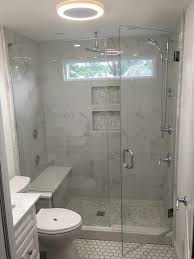 traditional bathroom frameless shower