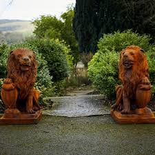 Cast Iron Lion Pair Of Statues Cast