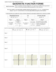 quadratic function form worksheet