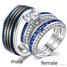 Sz6 12 Two Rings Couple Rings His Hers White Gold Filled Zircon Womens Wedding Ring Sets Stainless Steel Mens Ring