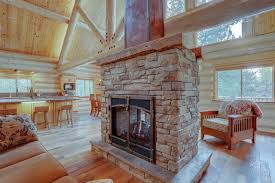 Double Sided Stacked Stone Fireplace