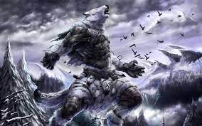 free white werewolf in snow