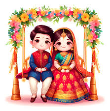 cute indian wedding cartoon couple