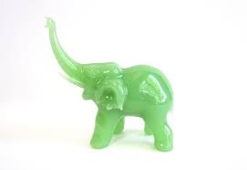 Jade Green Glass Elephant Figurine