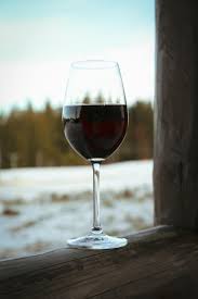 Glass Of Wine Outdoor In Winter Day