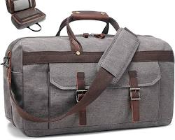 Jensen Genuine Leather Canvas Travel Duffel Bag