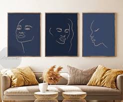 Black Woman One Line Art Set Of 3 Navy