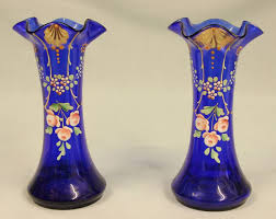 Antique Pair Of Bristol Blue Glass