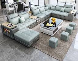 U Shaped Luxurious Fabric Sofa Set