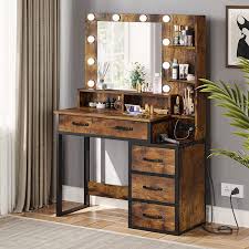 vine vanity desk with mirror and led
