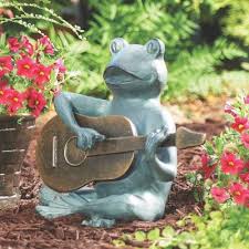Quirky surfin frog wobbler garden decor sculpture ornament gift 22x23x25cm. Invoke That Carefree Feeling Of Summer With This Fun Guitar Playing Frog Garden Statue Grab Your Guitar And Play Along Garden Statues Lawn Decor Frog Garden