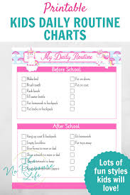 Daily Routine Chart For Kids Printable With Unicorns Daily