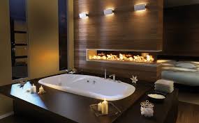 A Natural Stone Fireplace In A Bath