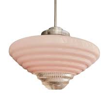 Art Deco Pink Opal Ribbed Glass Hanging