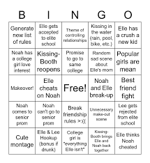 kissing booth bets bingo card