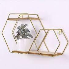 Wall Shelf Hexagonal Cube Gold Metal