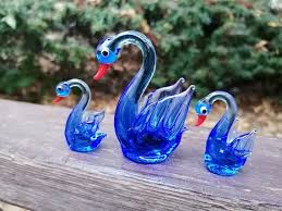 3 Pcs Glass Swan Glass Swan Figurine