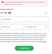 why won t spotify accept my card