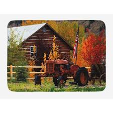 To complete your rustic decorating, the log furniture store offers rustic. Ambesonne Fall Bath Mat Rustic Cabin With Rusty Tractor Country Cottage House Seasonal Colors Us Flag Loyalty Plus Ambesonne Lumbar Pillow Cover Rustic Cabin