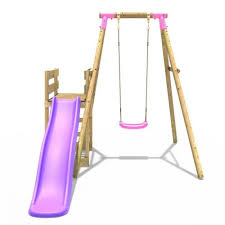 Solar Pink Rebo Wooden Swing Set Plus