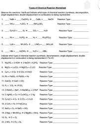 Chemical Reactions Worksheet Balance