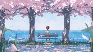 cherry blossom sea anime scenery
