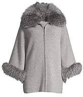 Womens Fox Fur Cuff Collar Cashmere Coat